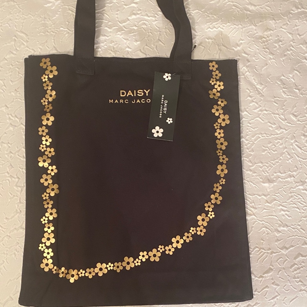 Marc Jacobs Black Tote with Gold Daisy Accents